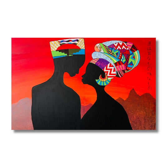 La Genèse, peinture acrylique originale par Eymard, dimensions 120x80 cm, représentant l'union de deux âmes